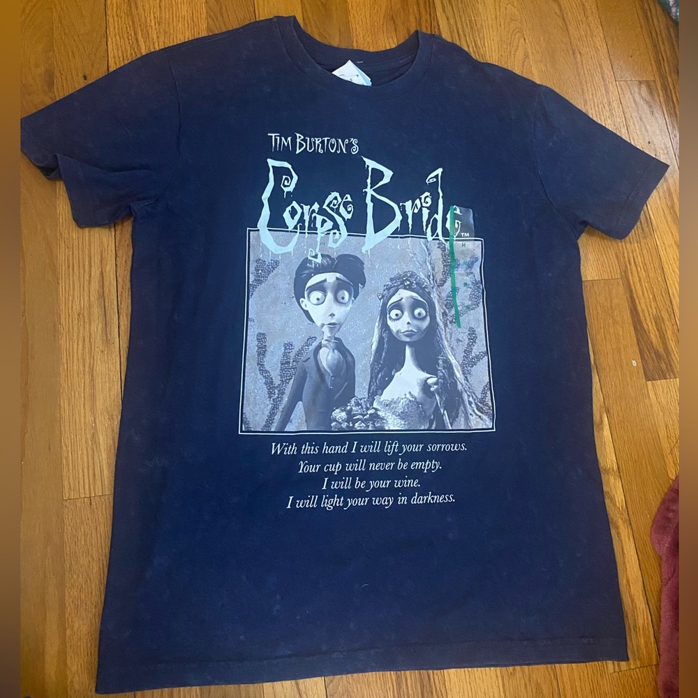 Disney Tim Burton's Corpse Bride Short Sleeve Crown‎ Blue White T-Shirt Large